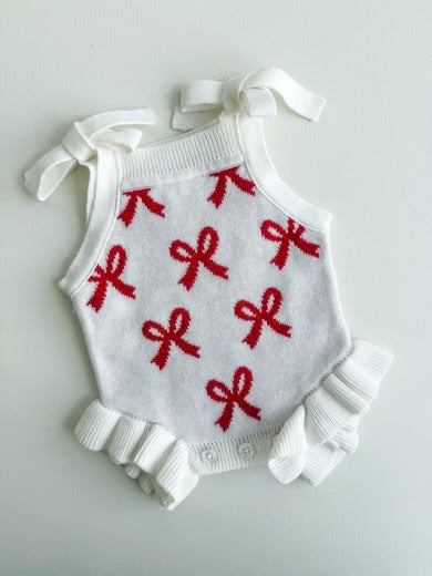 Petite + Co Summer Frill Romper Red Bows