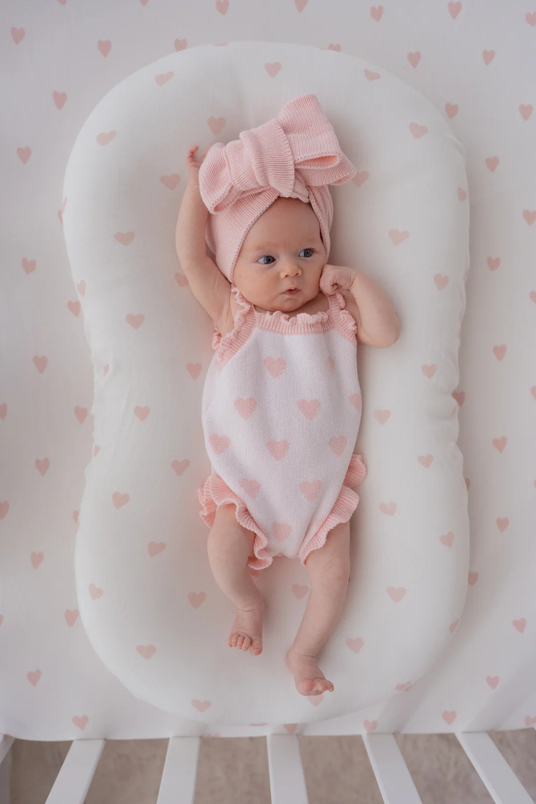 Little & Fern Knit Singlet Romper Pink Hearts