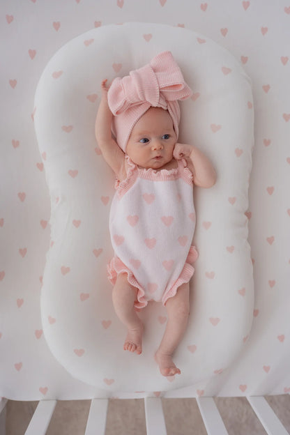 Little & Fern Knit Singlet Romper Pink Hearts