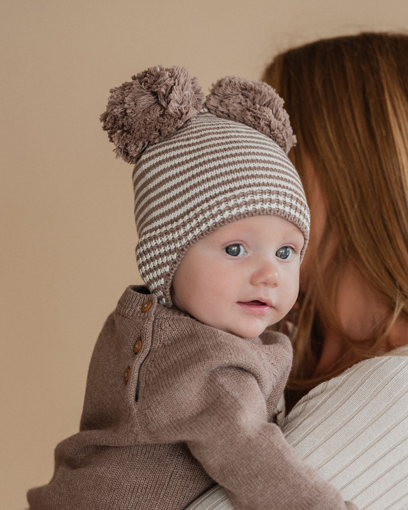 Bébé by Minihaha Bailey Pom Pom Beanie Chestnut Stripe