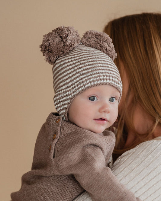 Bébé by Minihaha Bailey Pom Pom Beanie Chestnut Stripe