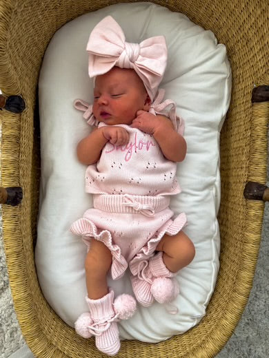 Petite + Co Pointelle Frill Set Baby Pink