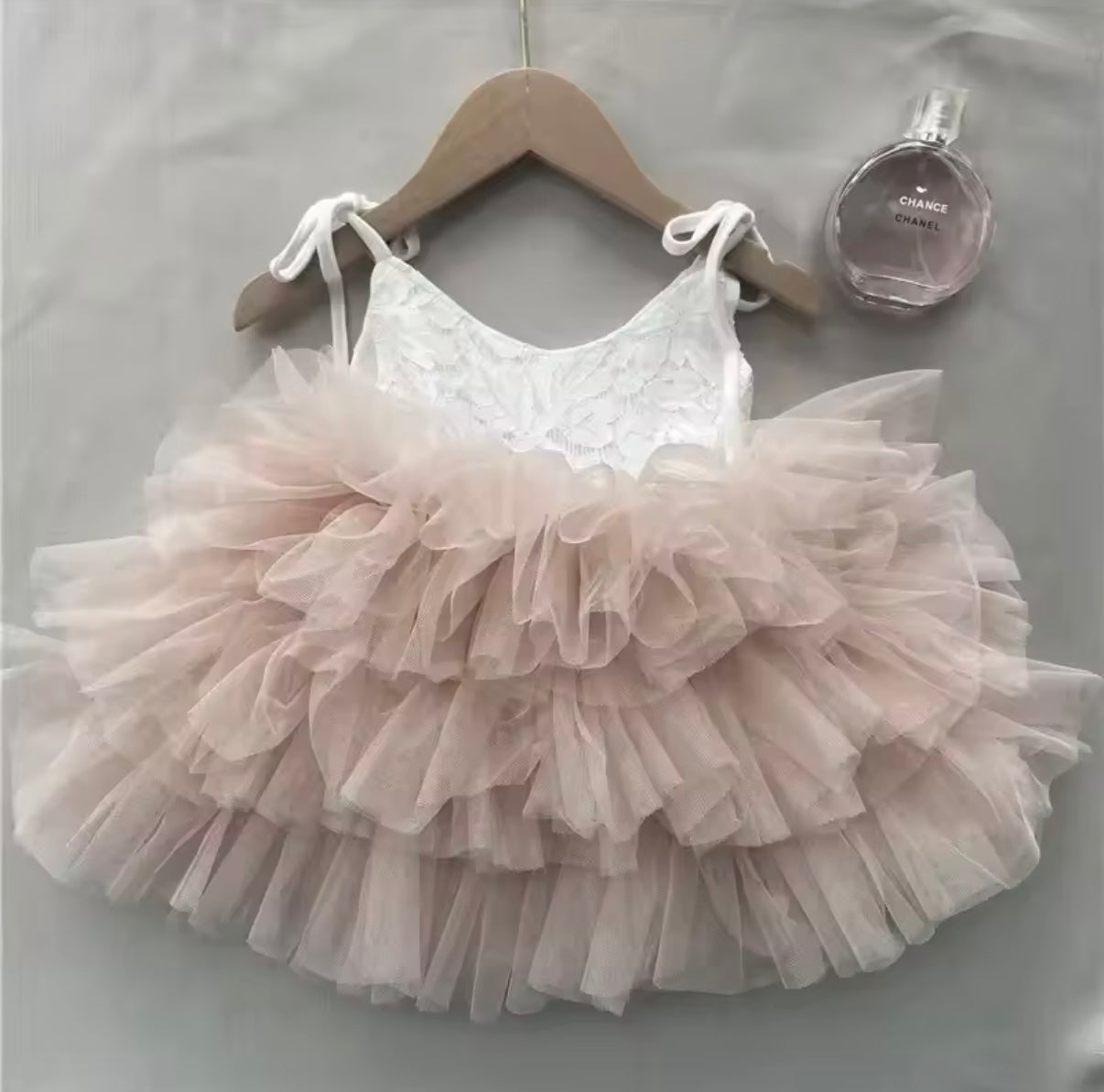 White & Apricot Lace Tutu Dress