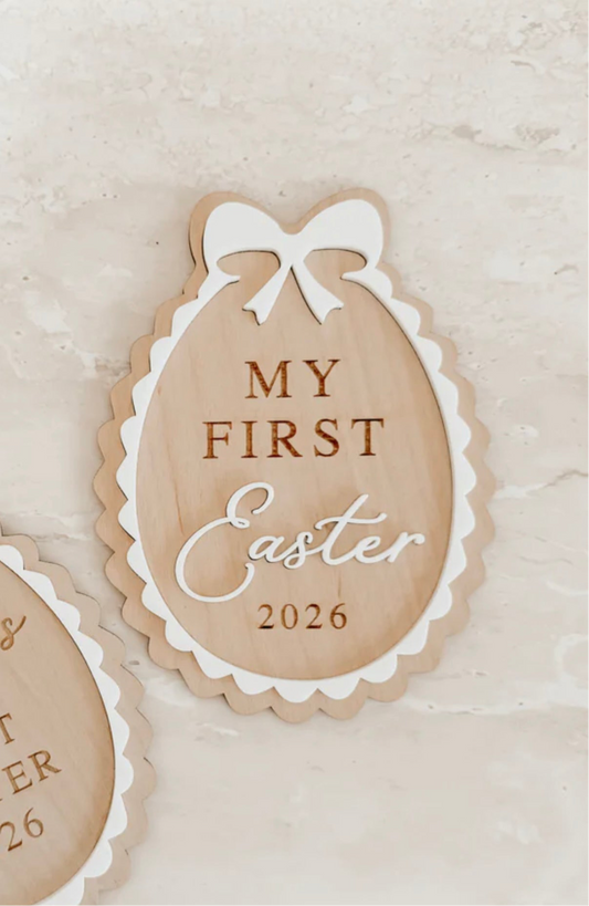 Blossom & Pear 'First Easter 2026' Bow Acrylic Plaque PREORDER