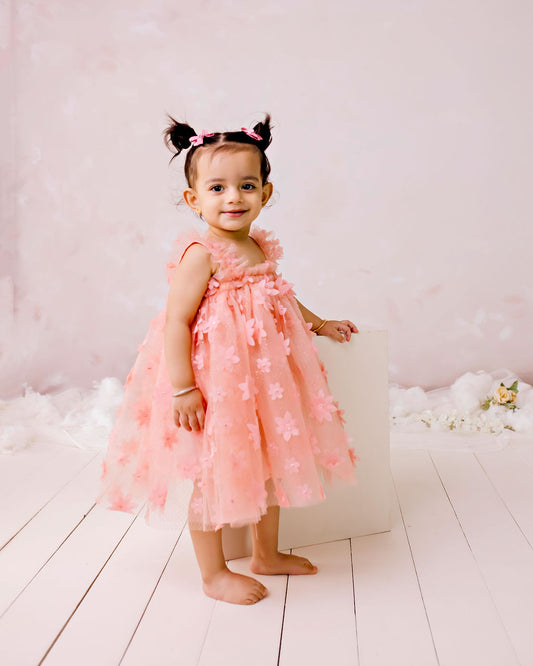 Confetti Kidz Floral Tulle Party Dress Peach