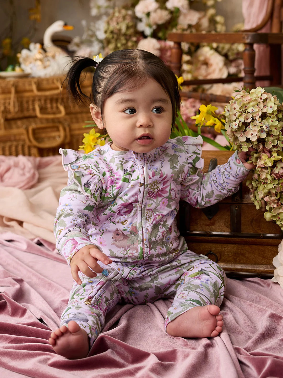 Fleur Harris ‘Heirloom Treasures’ Precious Frill Coverall in Pink Multi