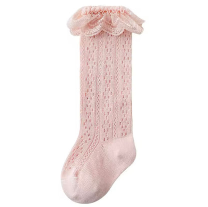 Lace Top Knee High Cotton Socks Pink