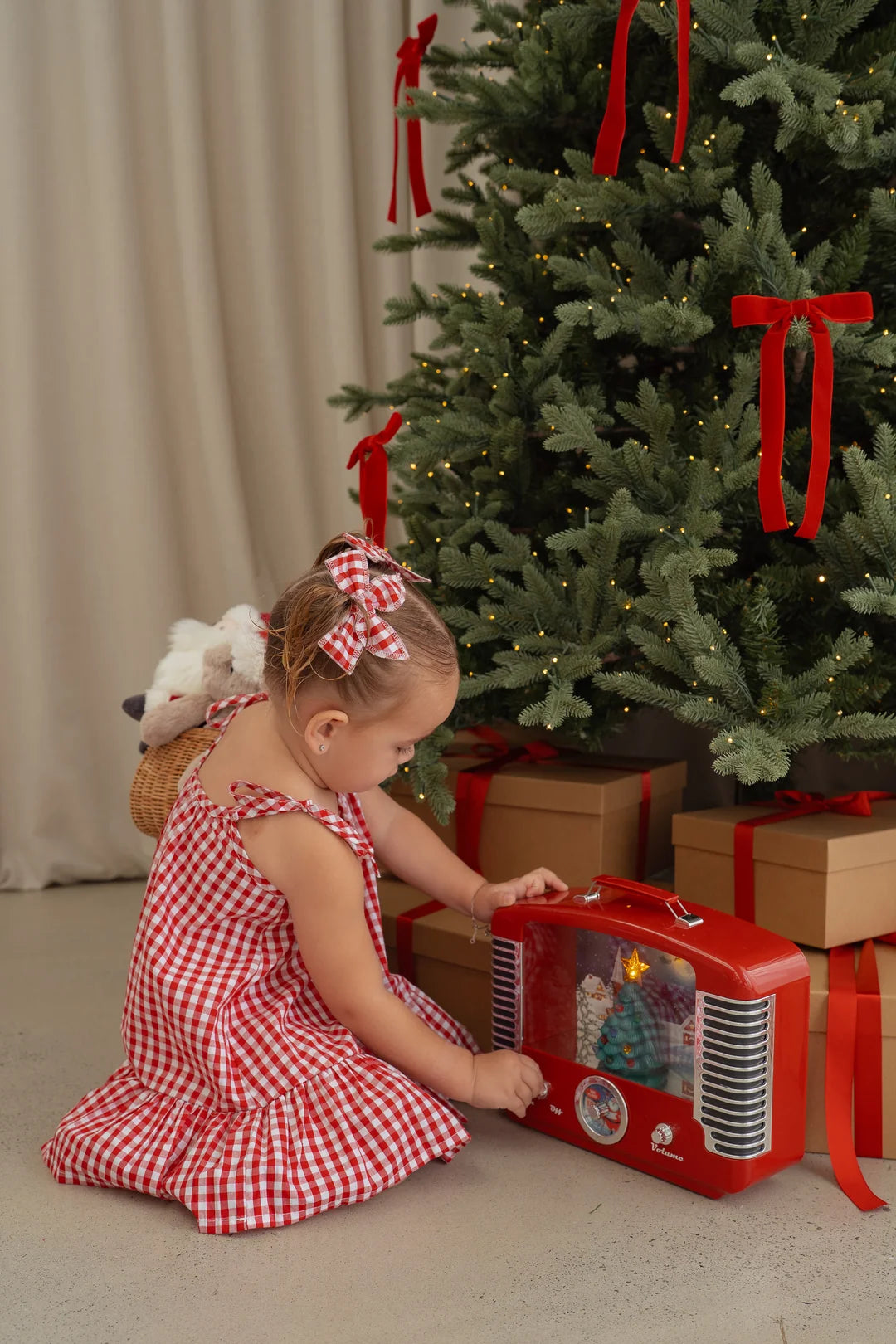Little & Fern Twin Bow Hair Clips Red Gingham PRE-ORDER