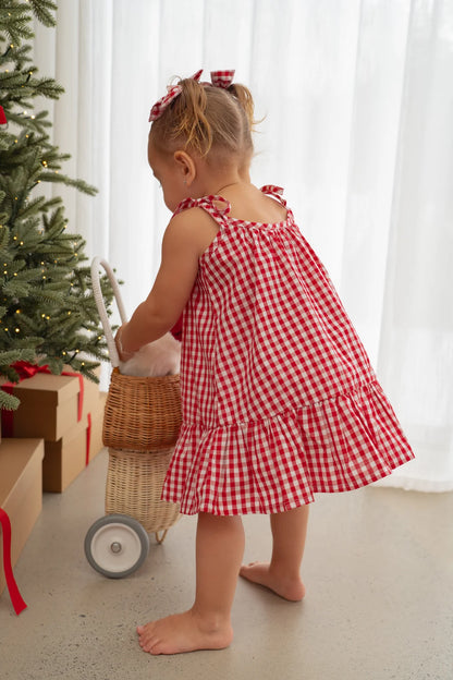 Little & Fern Tie Dress Red Gingham PRE-ORDER
