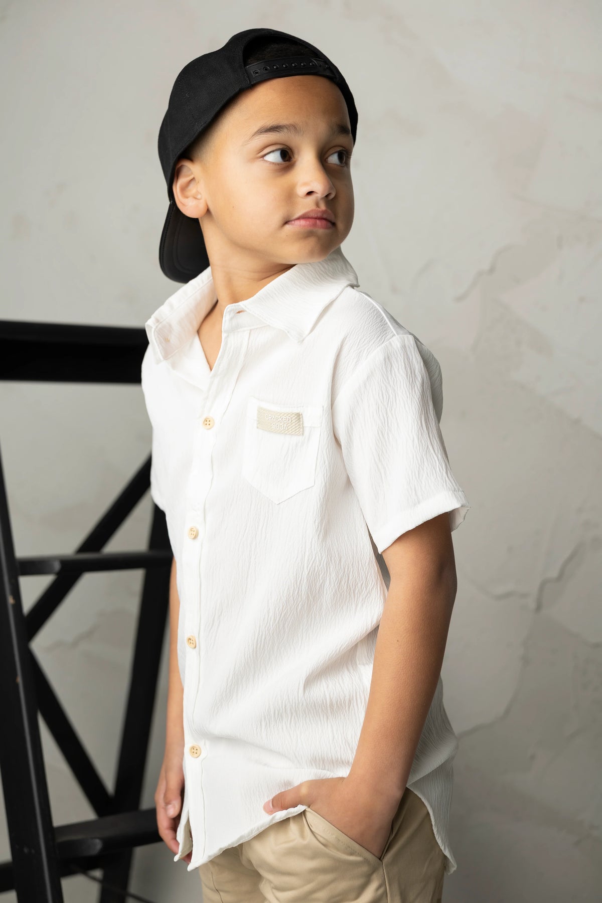 Cracked Soda George Button Shirt White