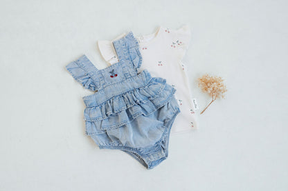 Aster & Oak Tencel Denim Ruffle Playsuit