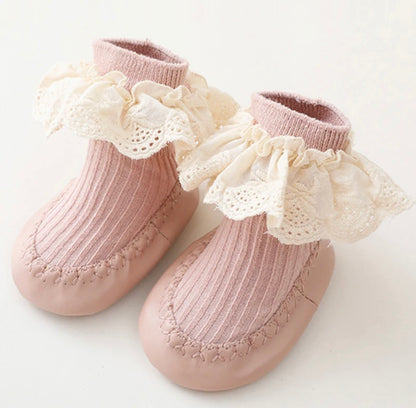 Ruffle Socks with Rubber Soles Pink