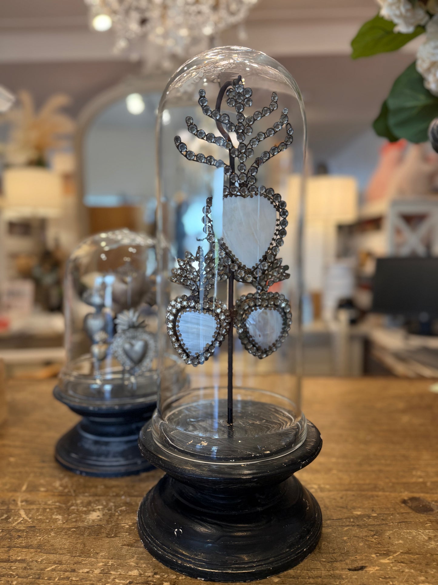 Vintage Style Glass Cloche With Hearts Tall