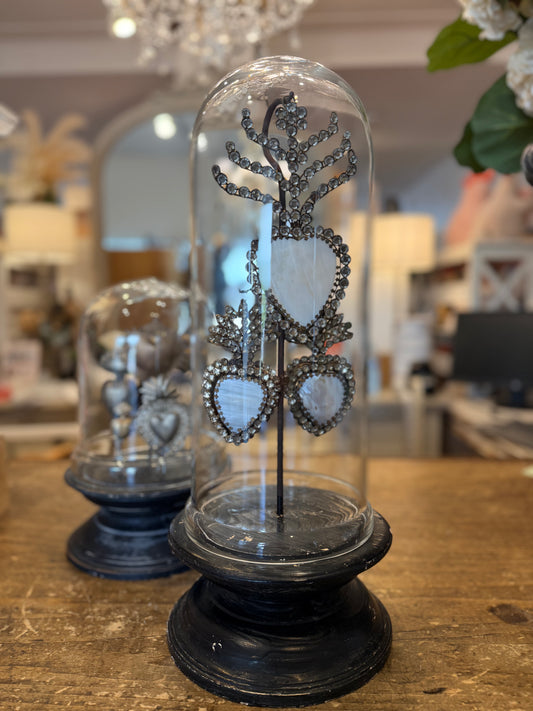 Vintage Style Glass Cloche With Hearts Tall