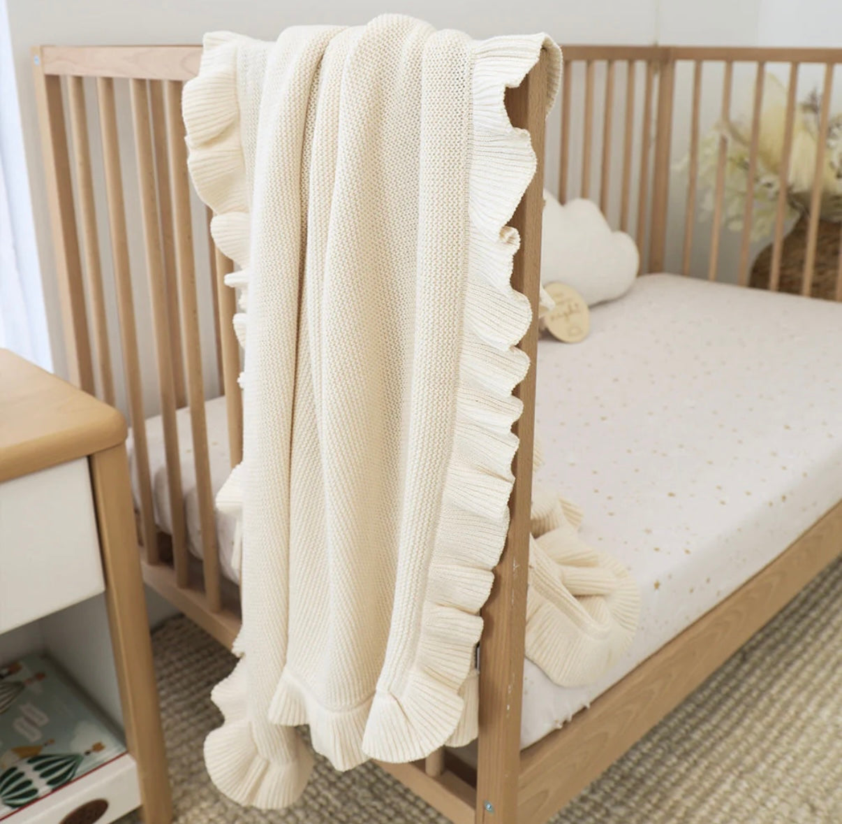 Snuggle Hunny Cream Ruffle Knit Organic Baby Blanket