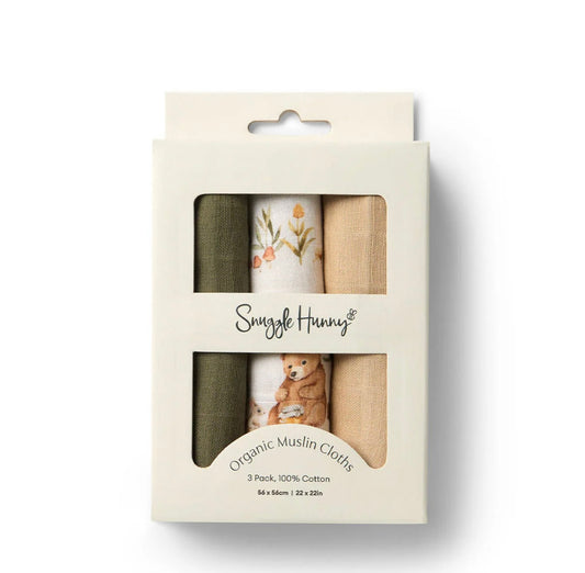 Snuggle Hunny Small Organic Muslin Burp Cloths 3 Pack – Various