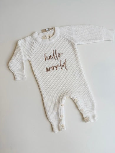 Petite + Co ‘Hello World’ Long Ribbed Romper Milk