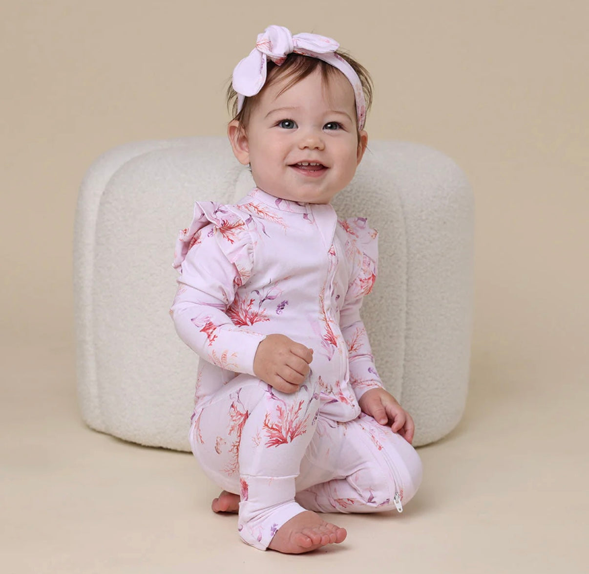 Snuggle Hunny Coral Snugglesuit Convertible Romper with Frill