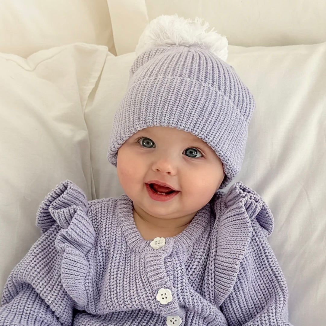 Thea With Love Knitted Baby Beanie Lavender