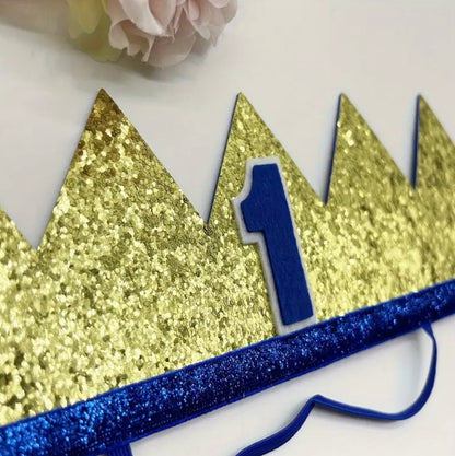 1st Birthday Crown Hat Blue