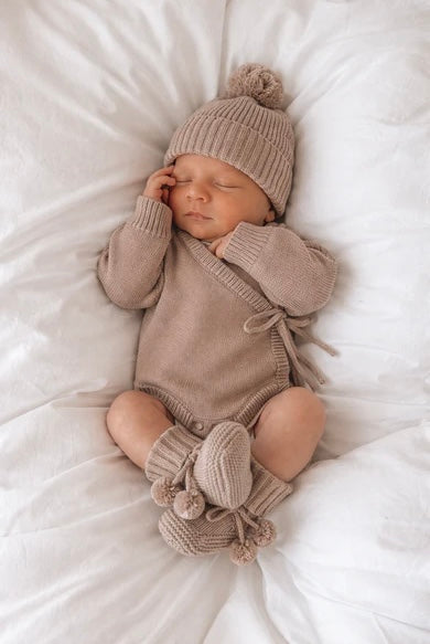 Petite + Co Pompom Booties Teddy Brown