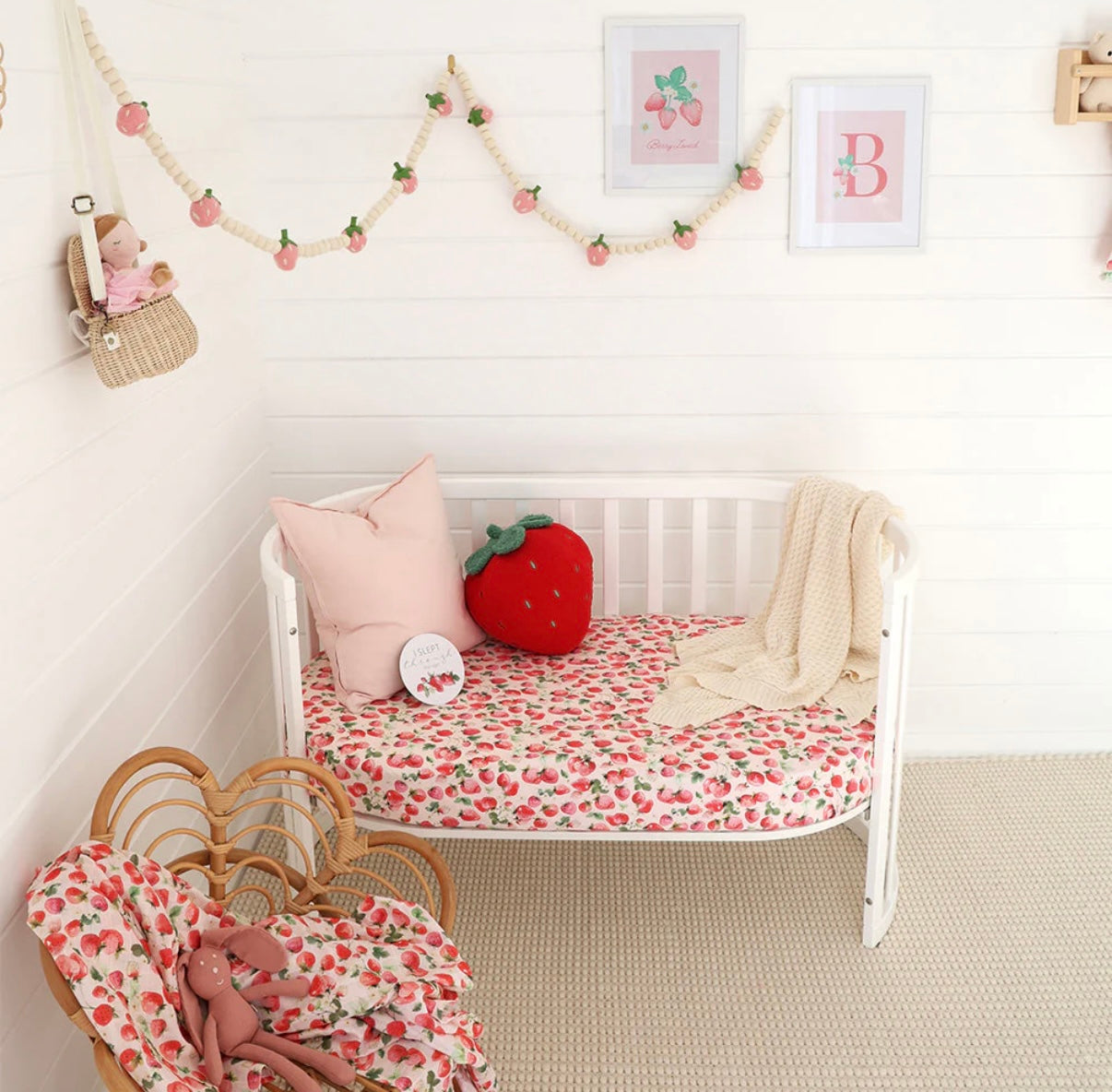 Snuggle Hunny Strawberry Fitted Cot Sheet