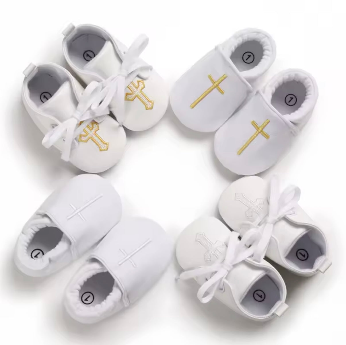 White Christening Baptism Shoes Gold Cross