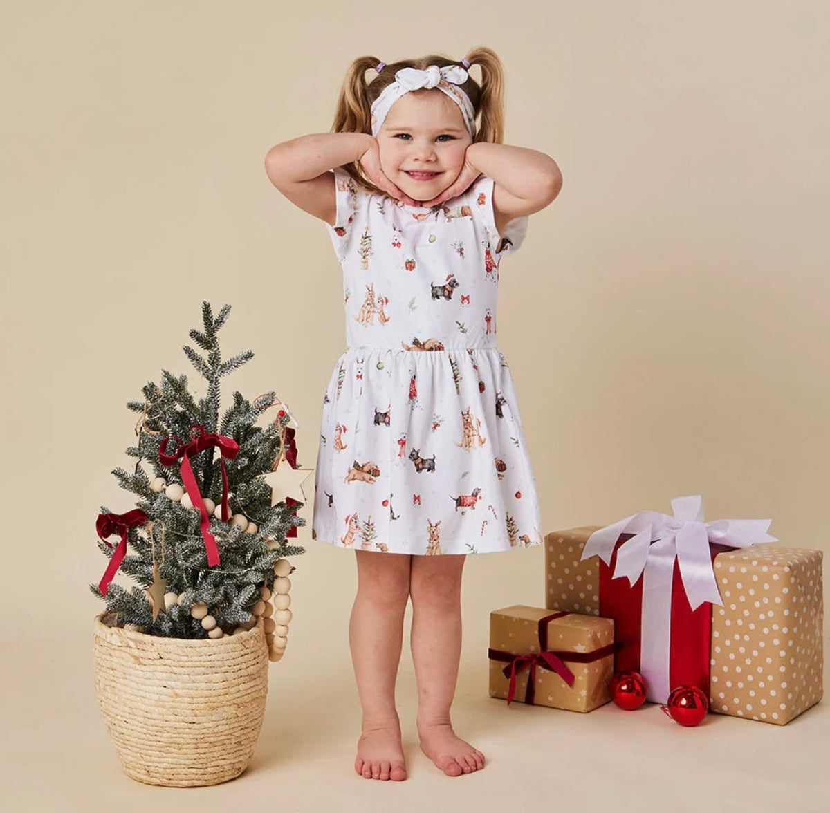 Snuggle Hunny Christmas Pups Short Sleeve Dress