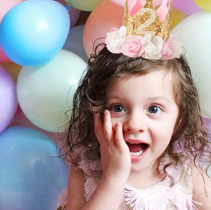 2nd Birthday Crown Hat Pink with Flowers