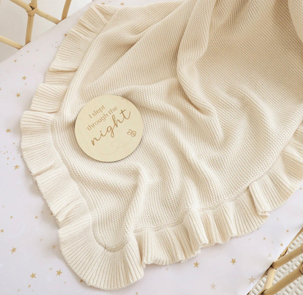 Snuggle Hunny Cream Ruffle Knit Organic Baby Blanket