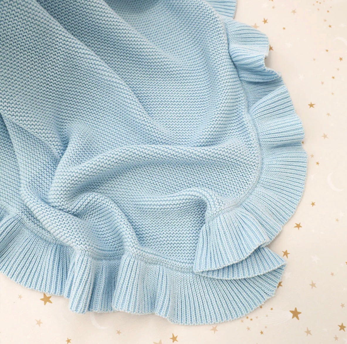 Snuggle Hunny Baby Blue Ruffle Knit Organic Baby Blanket