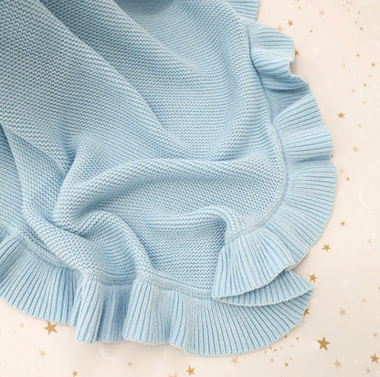 Snuggle Hunny Baby Blue Ruffle Knit Organic Baby Blanket