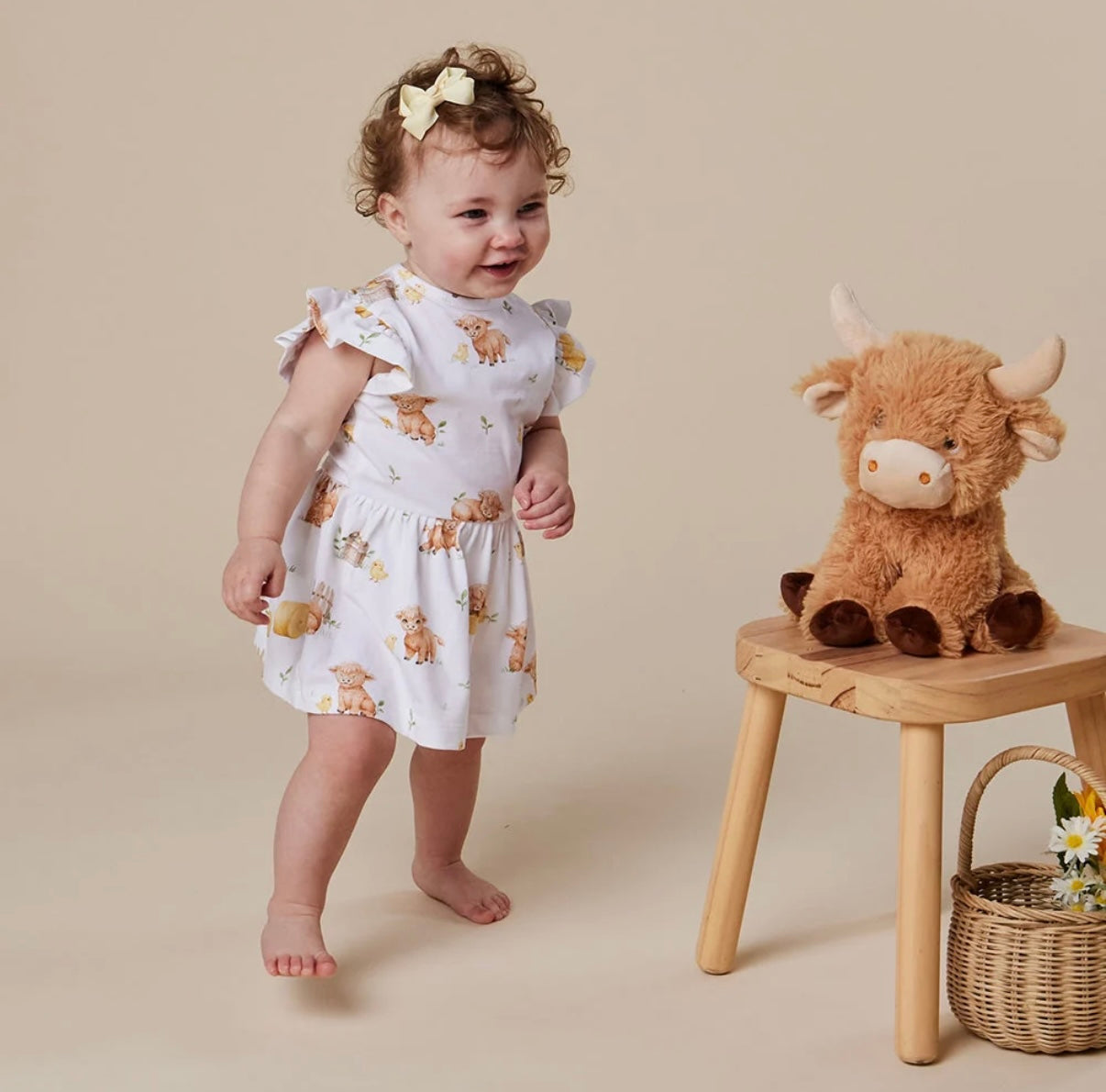 Snuggle Hunny Highland Cows Short Sleeve Dress