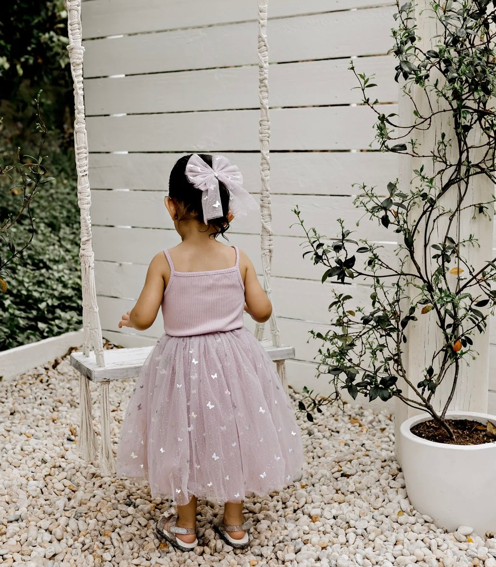 Confetti Kidz Ribbed Tulle Dress Mauve Butterflies