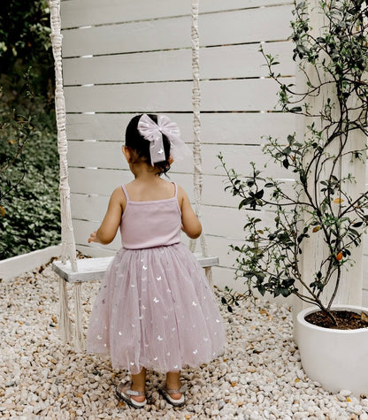 Confetti Kidz Ribbed Tulle Dress Mauve Butterflies
