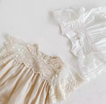 Lace Sleeve Romper White