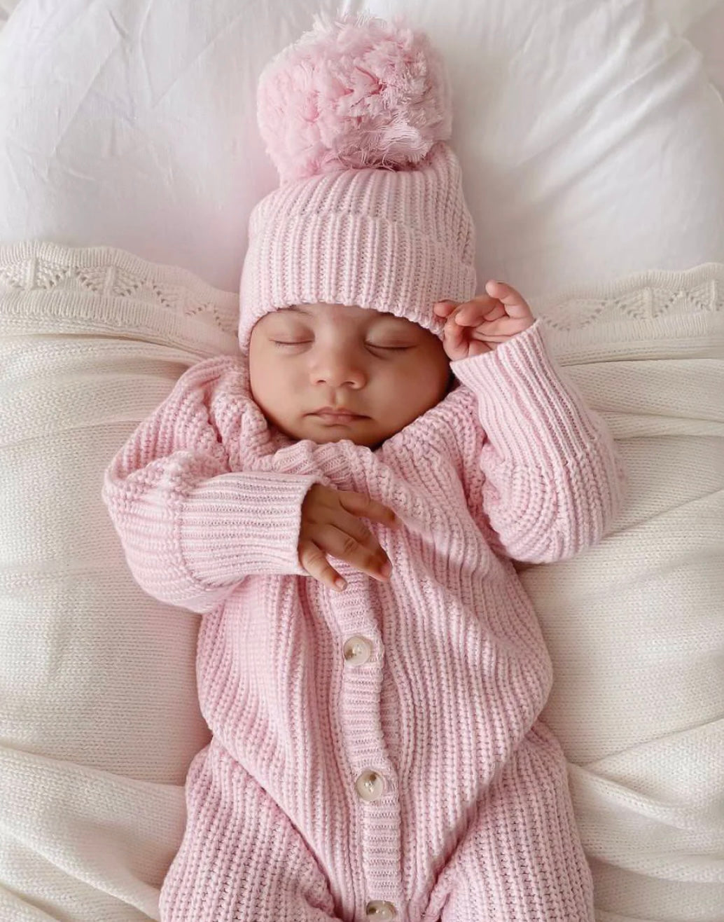 Thea With Love Chunky Knit Pretty Pink Baby Romper