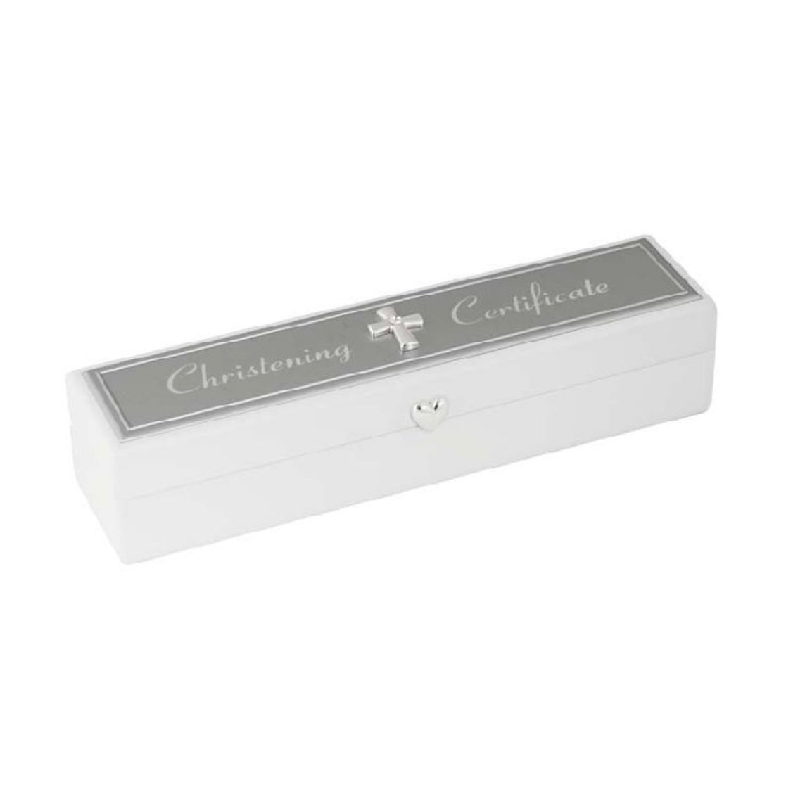Russell Collection Silver Plate Christening Certificate Box White