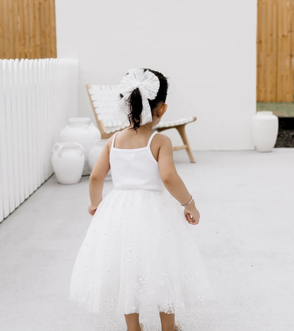 Confetti Kidz Ribbed Tulle Dress White Golden Daisies