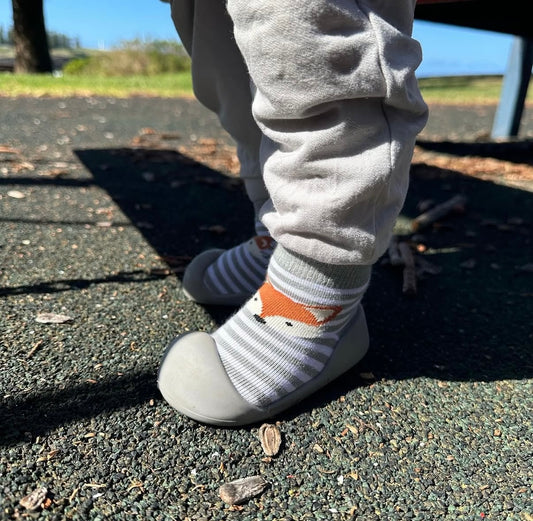 ES Kids Rubber Soled Socks Grey Stripe Fox