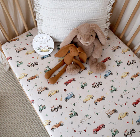 Snuggle Hunny Vintage Cars Fitted Cot Sheet