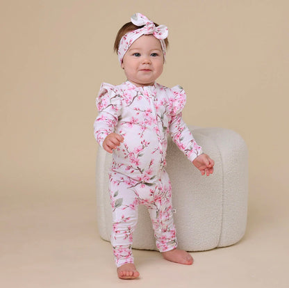 Snuggle Hunny Cherry Blossom Snugglesuit Convertible Romper with Frill