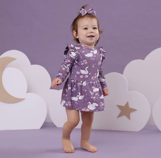 Snuggle Hunny Midnight Swan Long Sleeve Dress