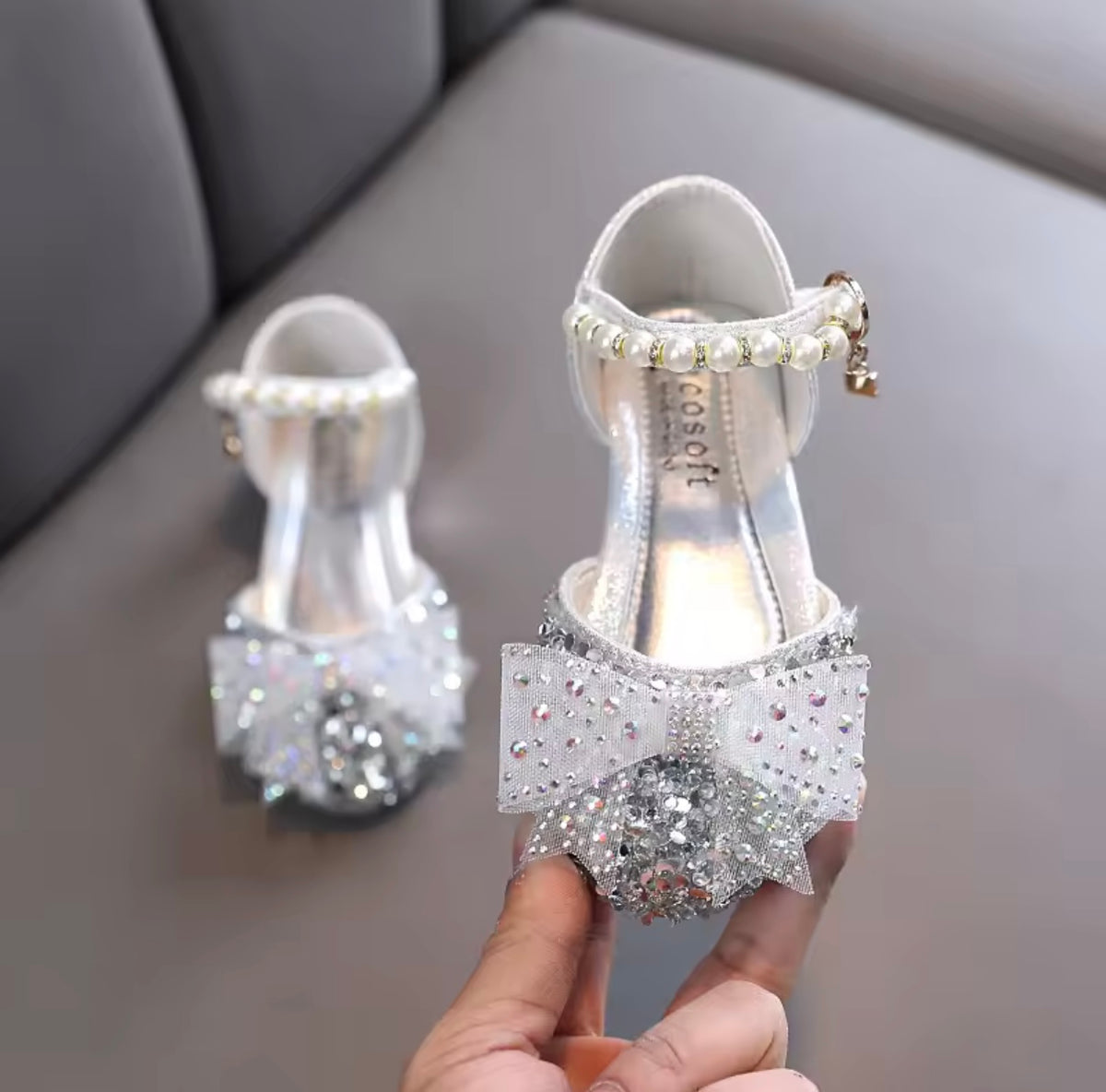 Silver Bow Sequin Princess Shoes