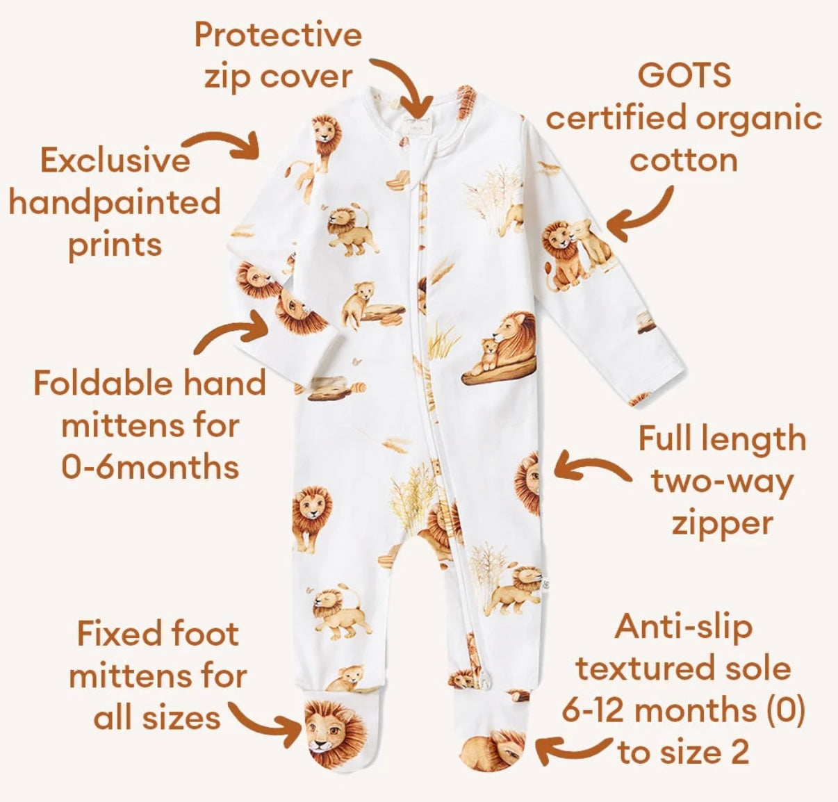 Snuggle Hunny Lion Snuggle Sleepsuit Zip Footie