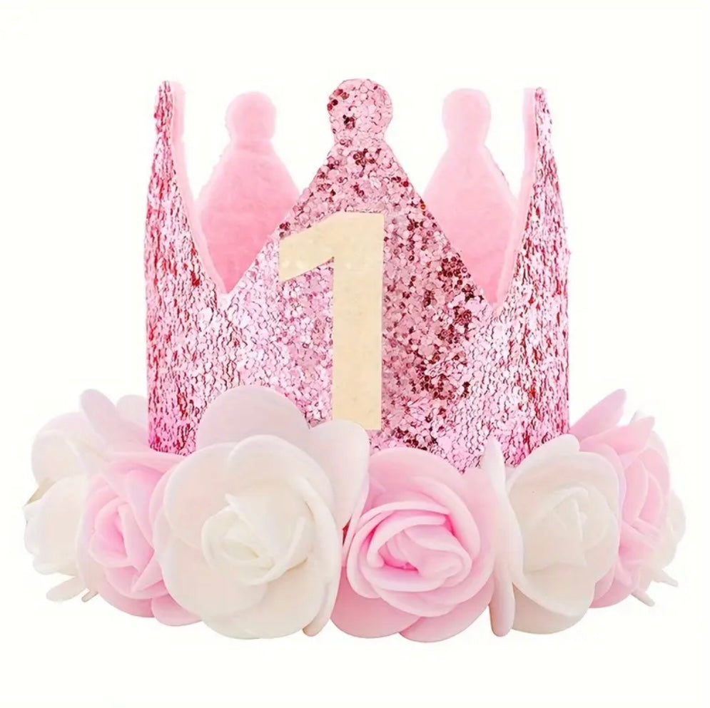 1st Birthday Hat Floral Crown Pink