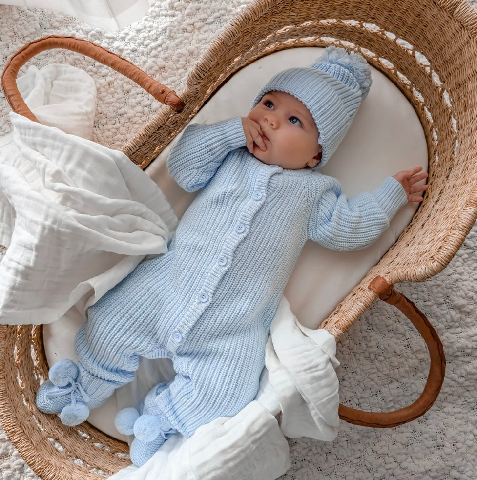 Thea With Love Chunky Knit Baby Blue Romper