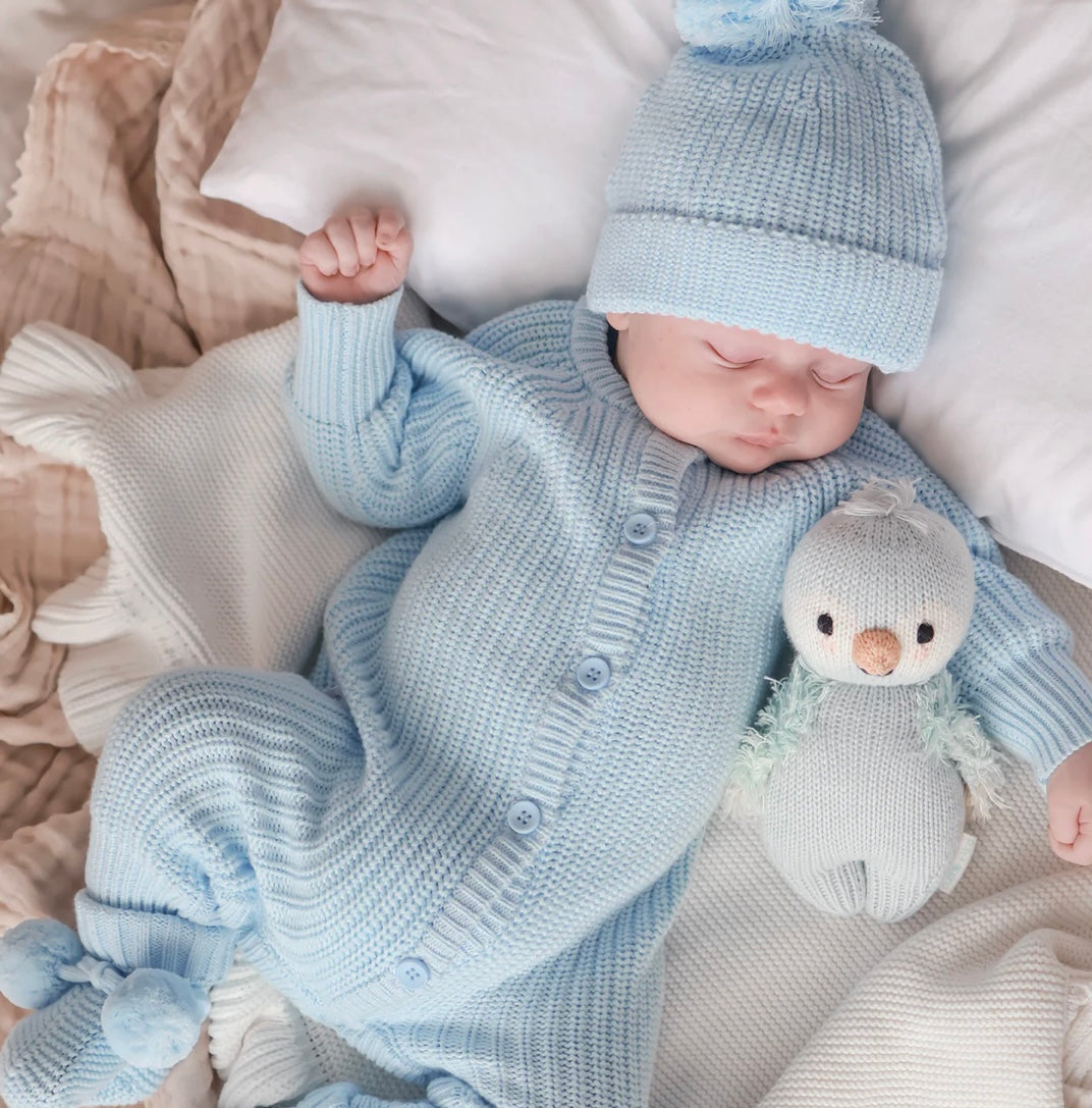 Thea With Love Chunky Knit Sky Blue Romper