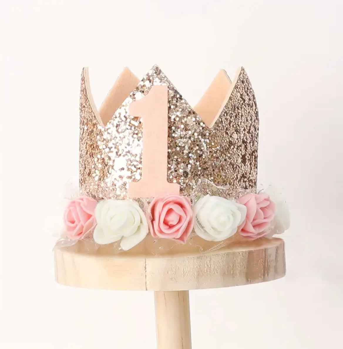 1st Birthday Hat Floral Crown Rose Gold