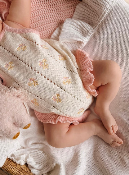 Freckles The Label Bloom Pointelle Tie Romper Cosmos